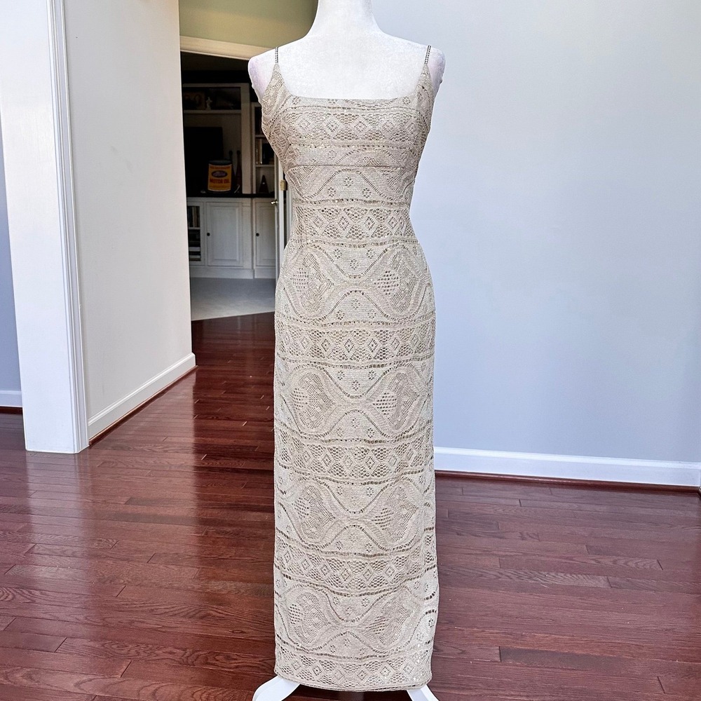 Vintage Y2K 2000s Betsy & Adam Gold Glitter Sequin Gown Dress Coquette Layered